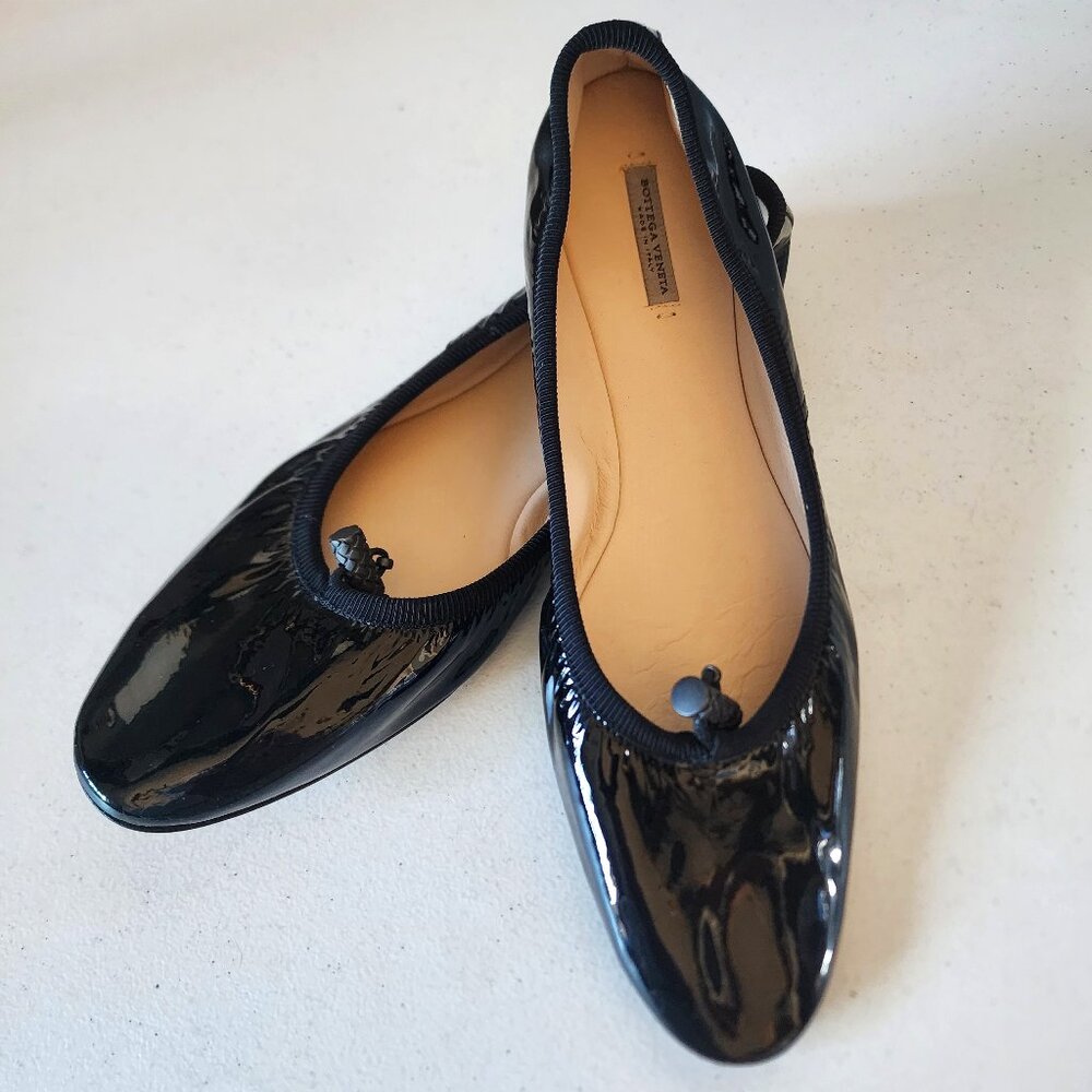 Bottega Veneta Black Patent Leather Flats